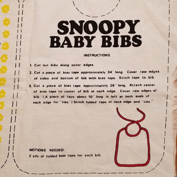 Vintage Fabric Snoopy Baby Bibs Panel Days of the Week Cotton White Background - Picture 2 of 12